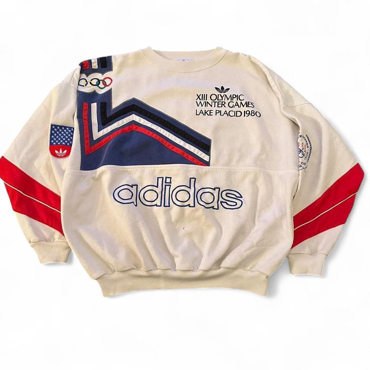 1980 White Adidas Winter Olympic games Crewneck Sweatshirt (XL)