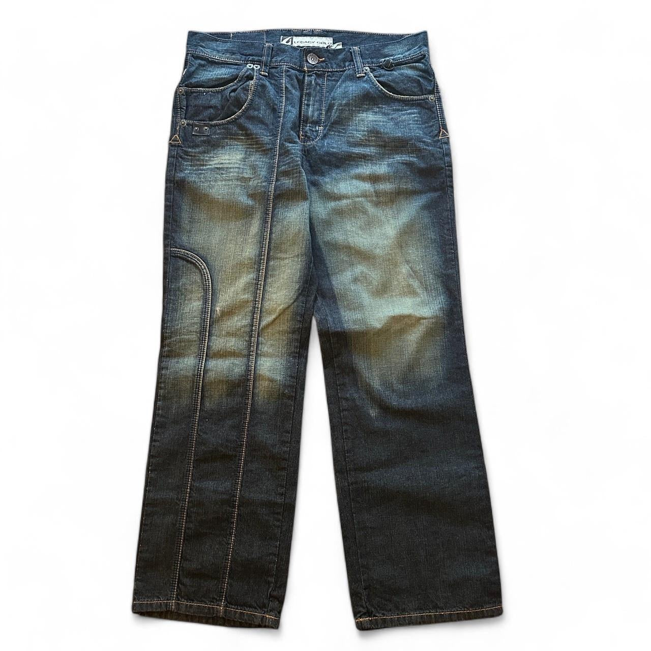 Baggy Y2k Avant Garde Legacy Gold Embroidered Jeans (36x34)