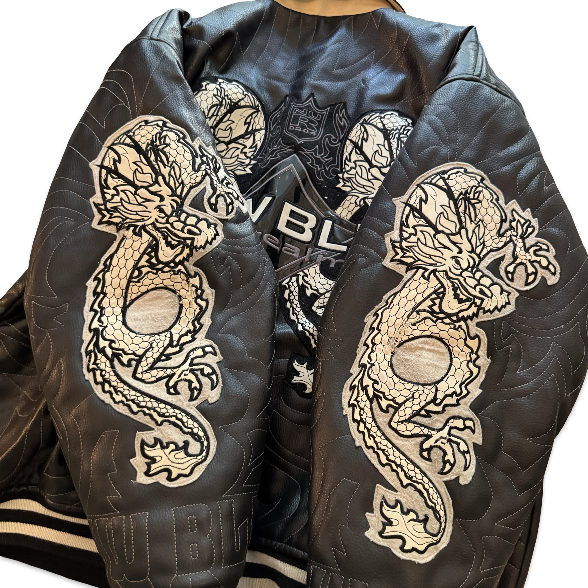 2000s Raw Blue Embroidered Twin Dragons Jacket (XXL)