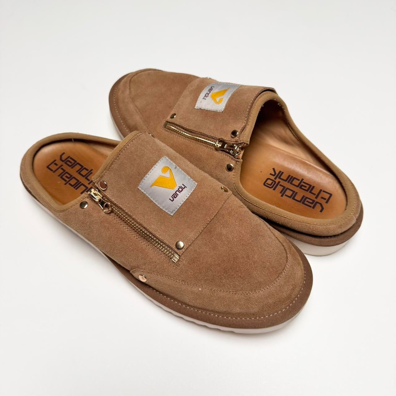 Vandy The Pink Tan Suede Construction Mules (12)