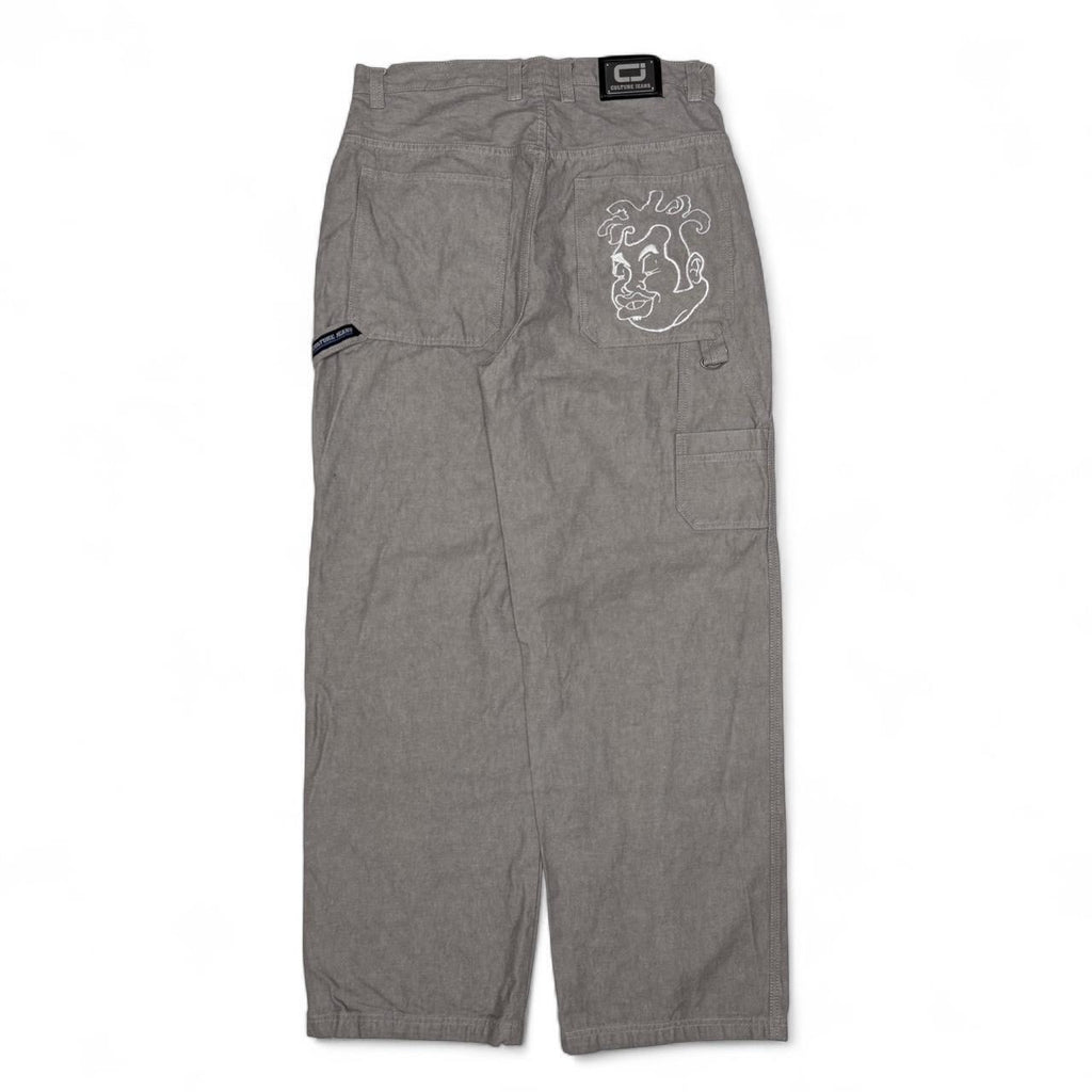Grey Baggy Embroidered Culture Jeans Carpenter Pants (35x33)
