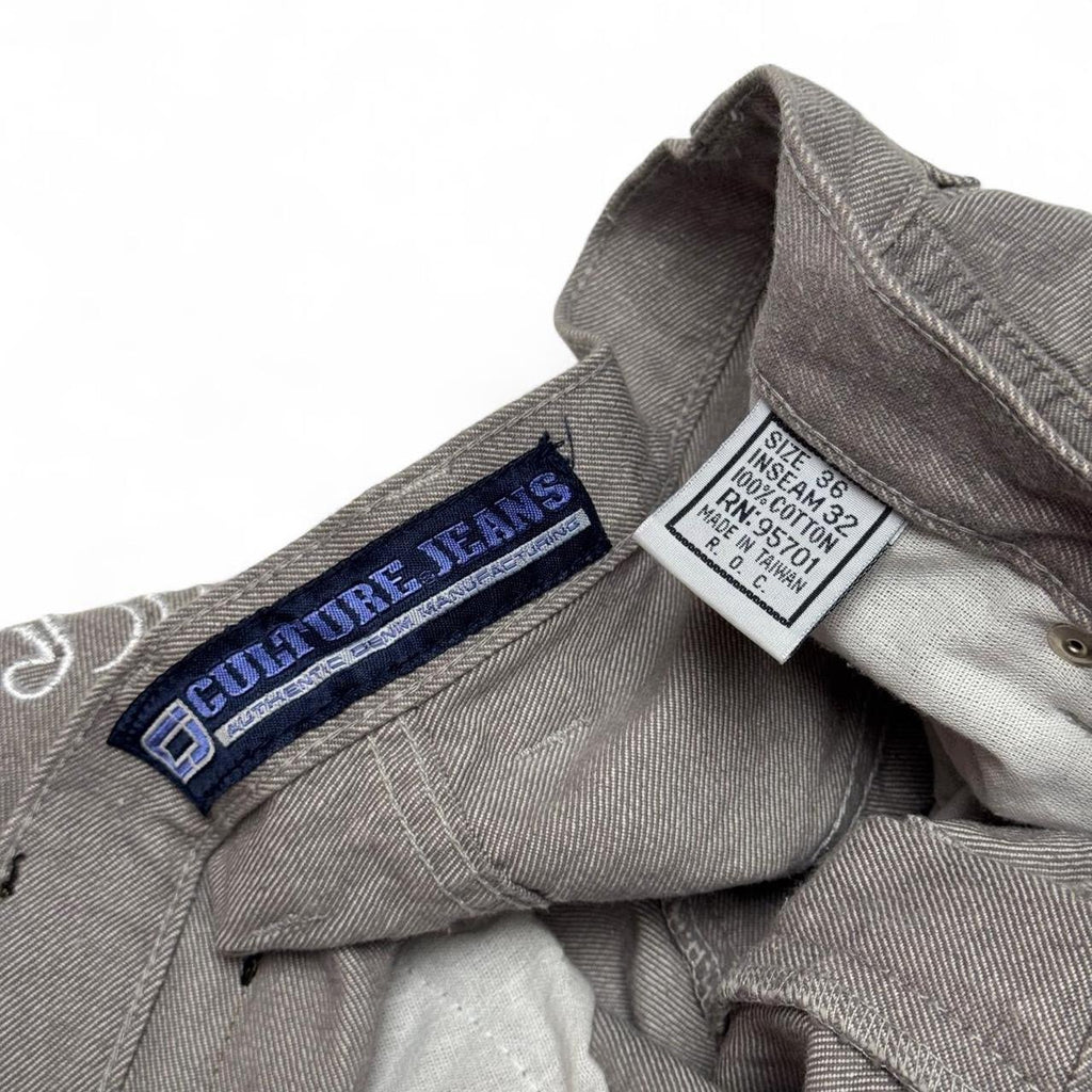 Grey Baggy Embroidered Culture Jeans Carpenter Pants (35x33)