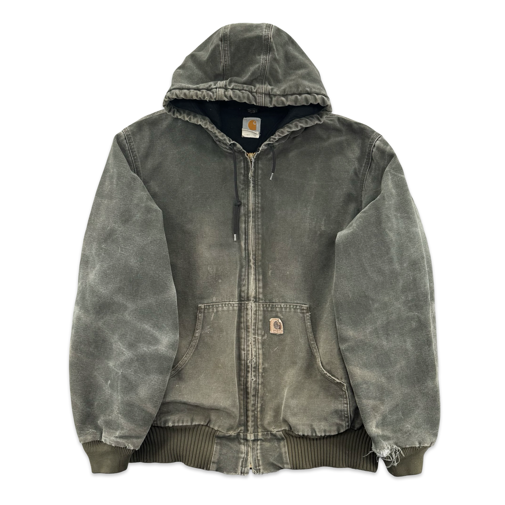 Vintage Moss Green Hooded Carhartt Jacket (XLT)