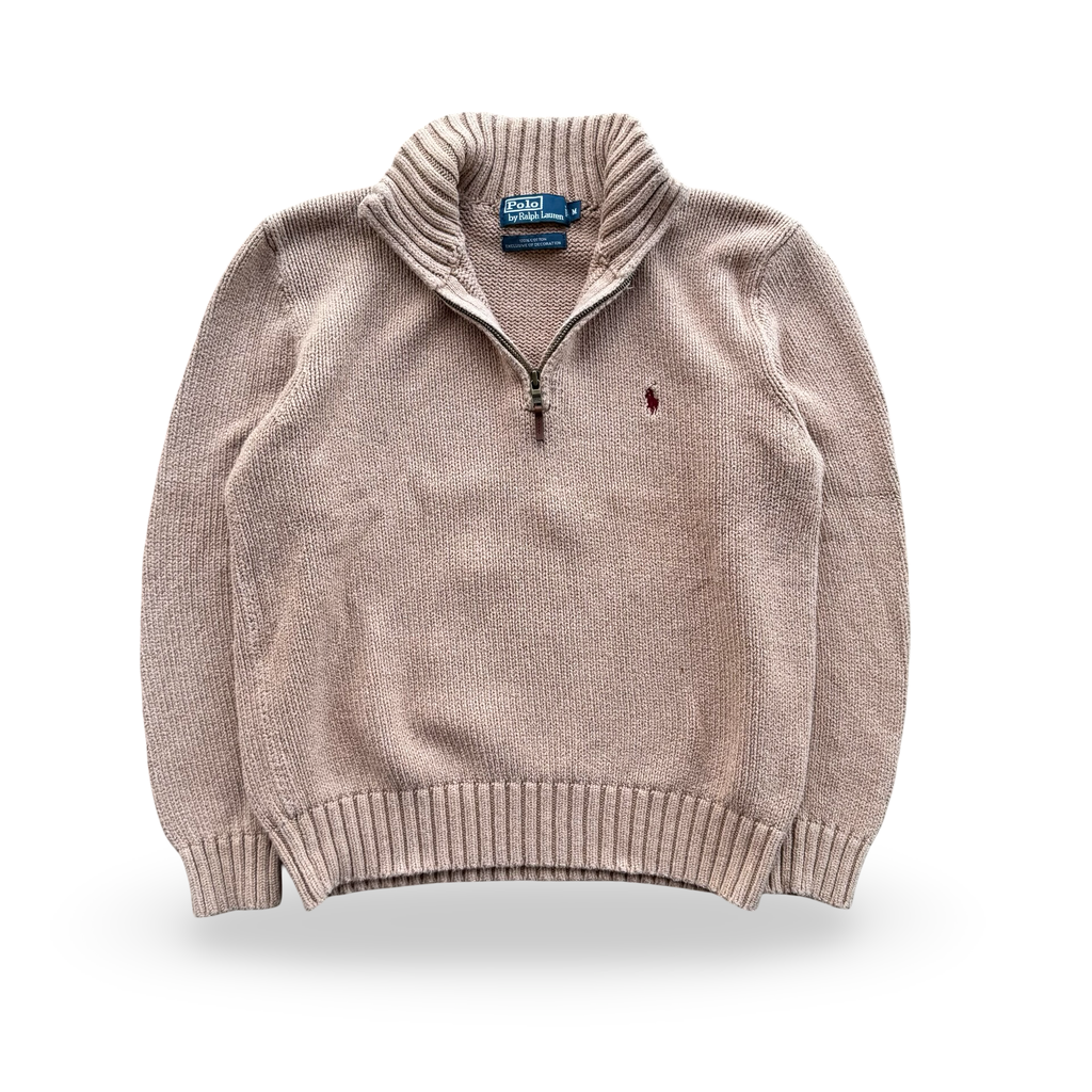 Vintage Tan Ralph Lauren Knit Quarter Zip (M)