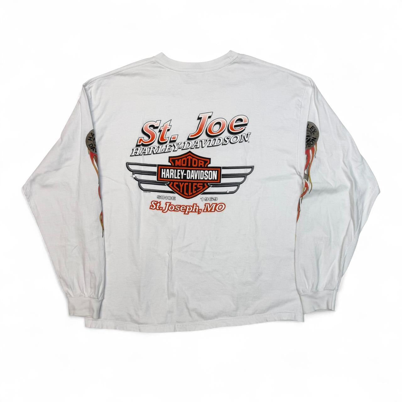 Vintage St. Joe’s White Harley Davidson Flame Sleeve (XL)