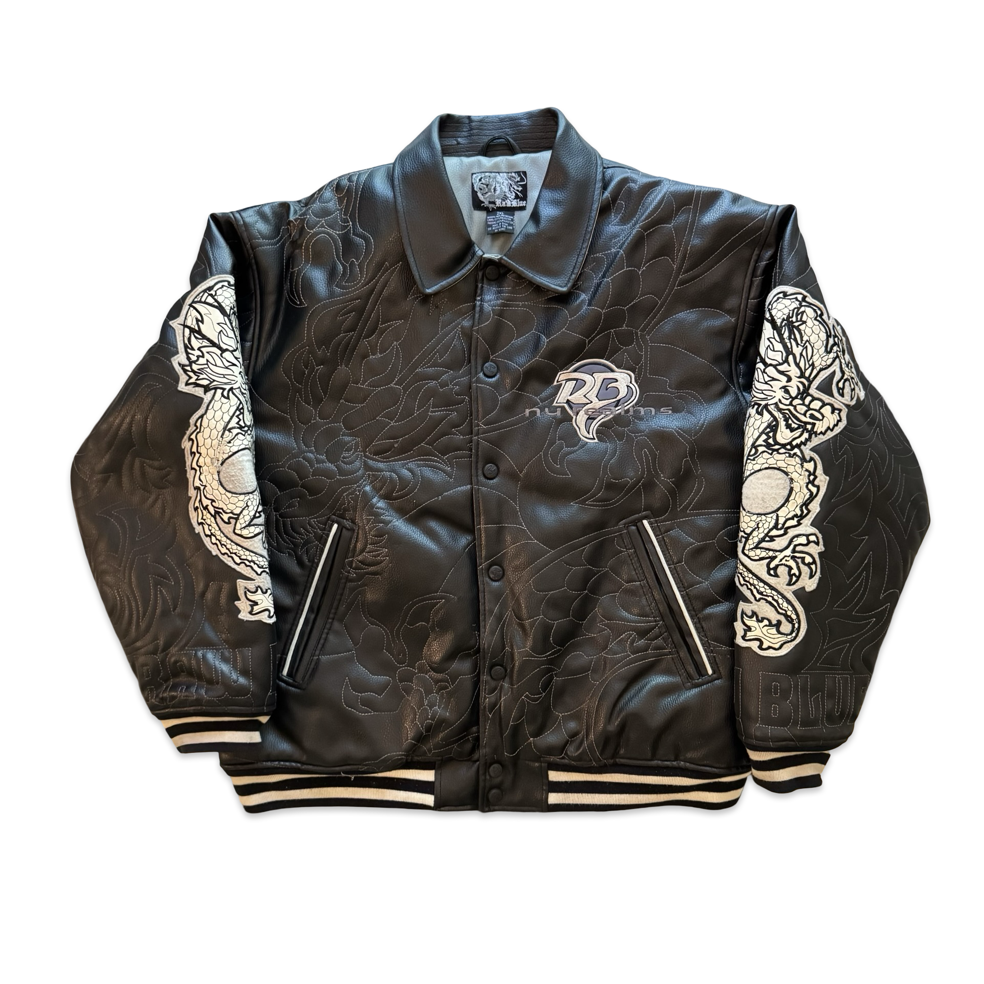 2000s Raw Blue Embroidered Twin Dragons Jacket (XXL)