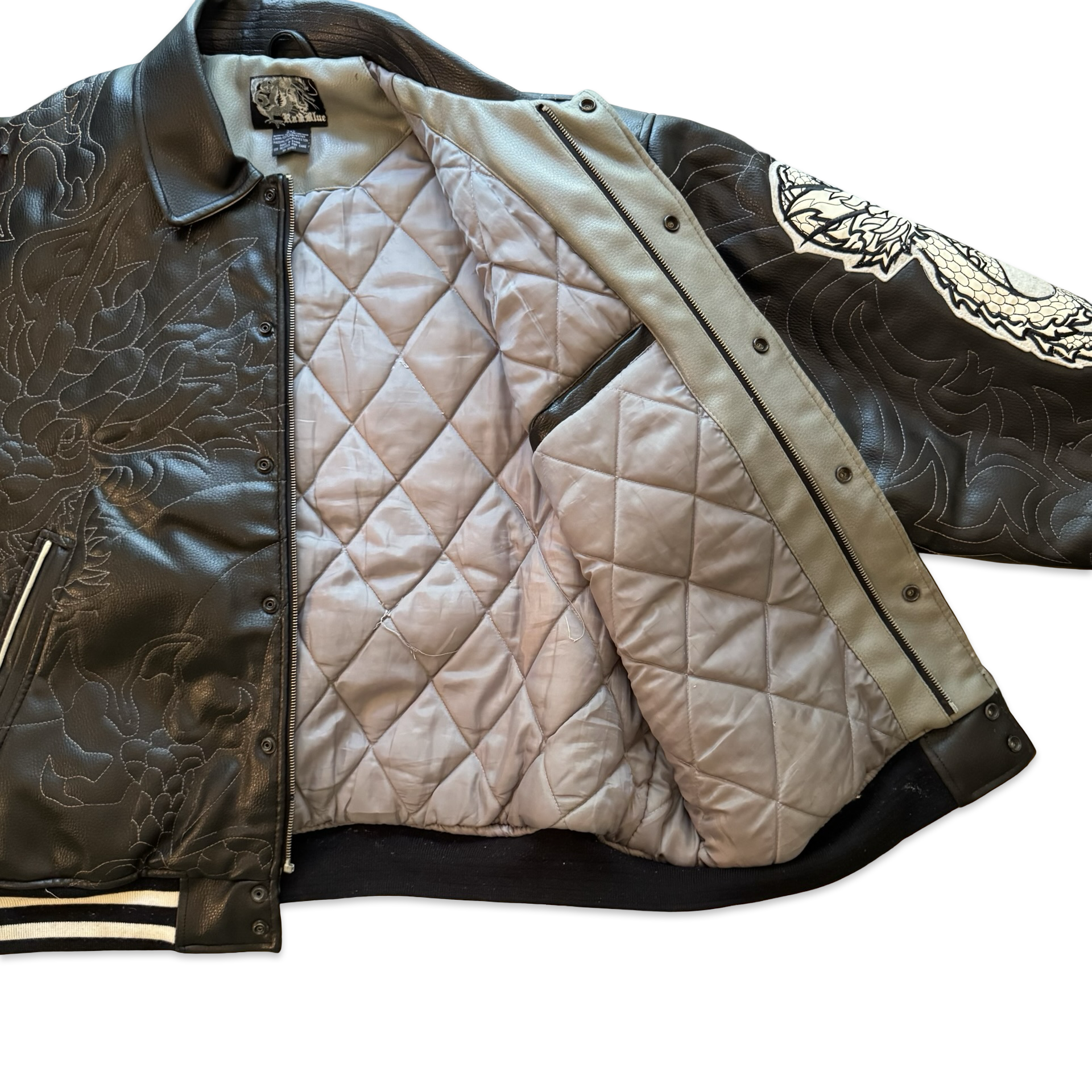 2000s Raw Blue Embroidered Twin Dragons Jacket (XXL)