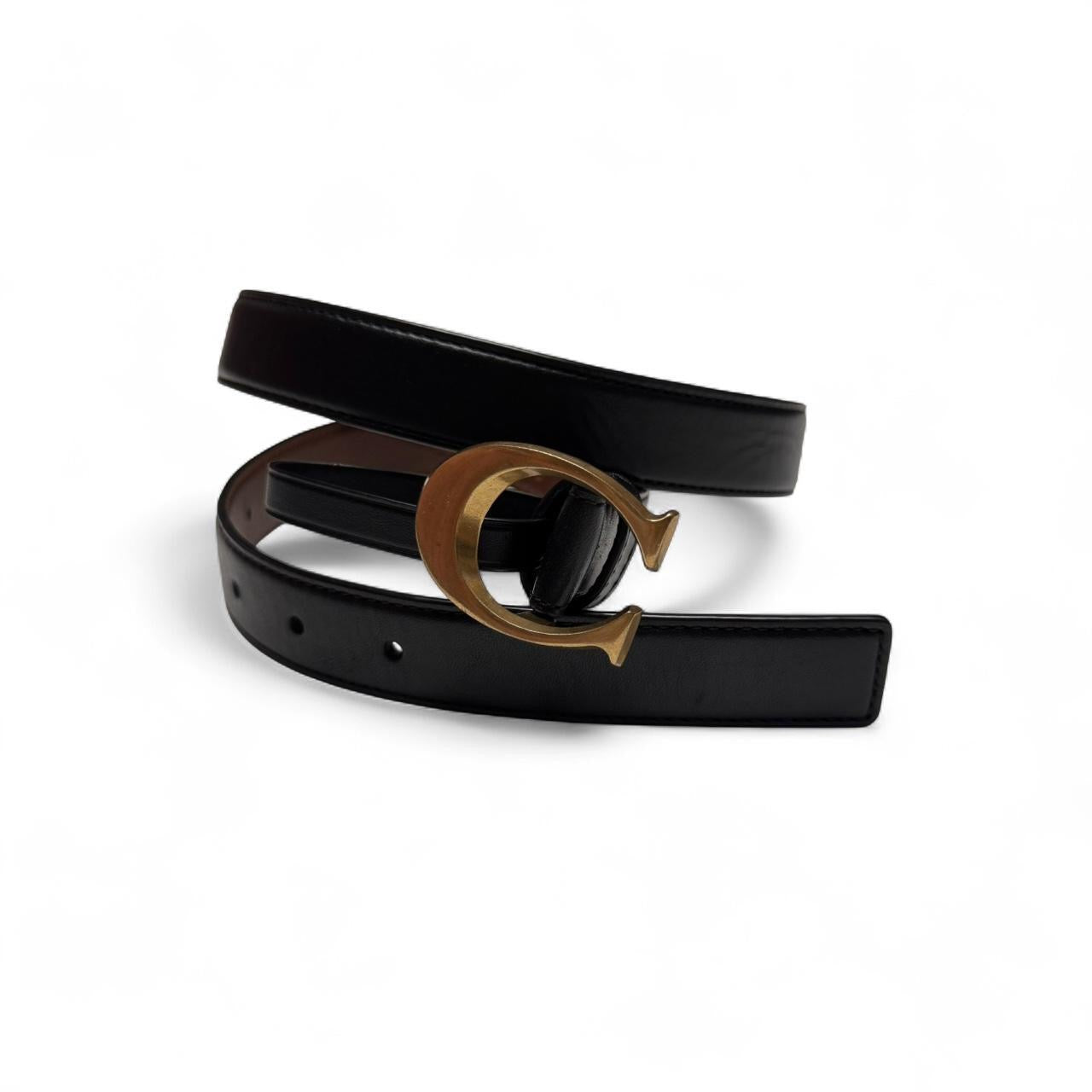 Black Leather Coach Logo Buckle Belt