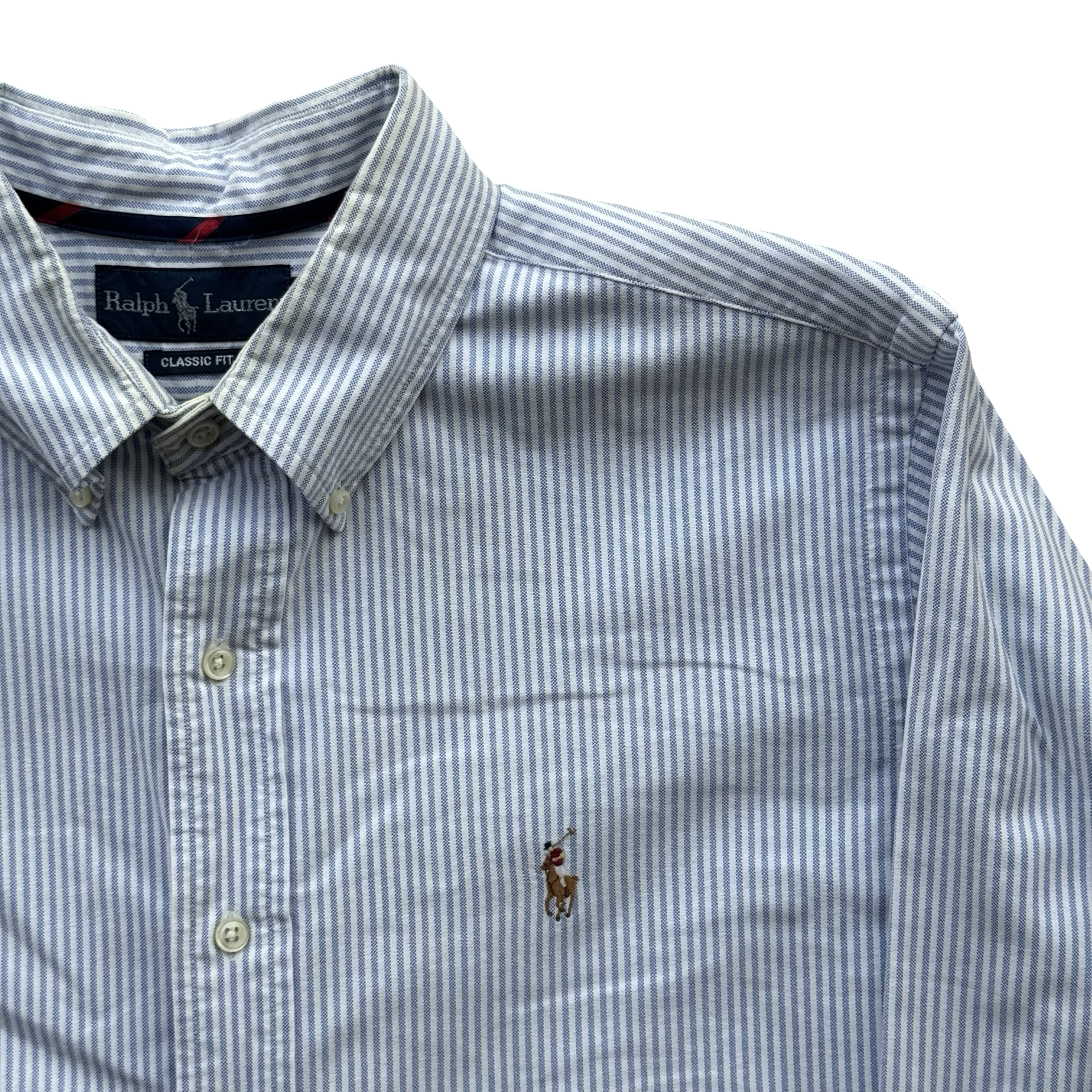 Vintage Blue Striped Button Up Shirt (XL)