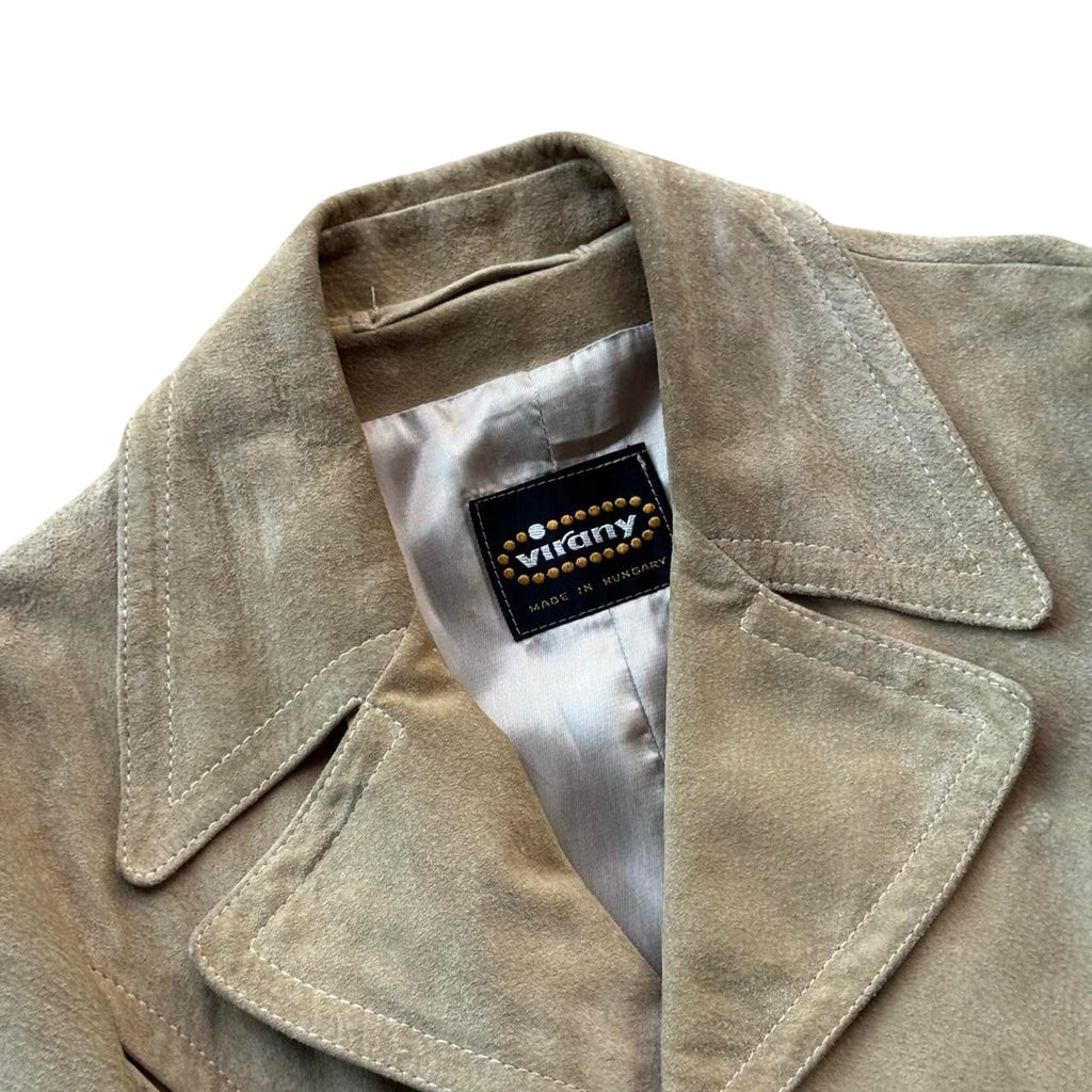 1980s Tan Virany Suede Leather Long Coat