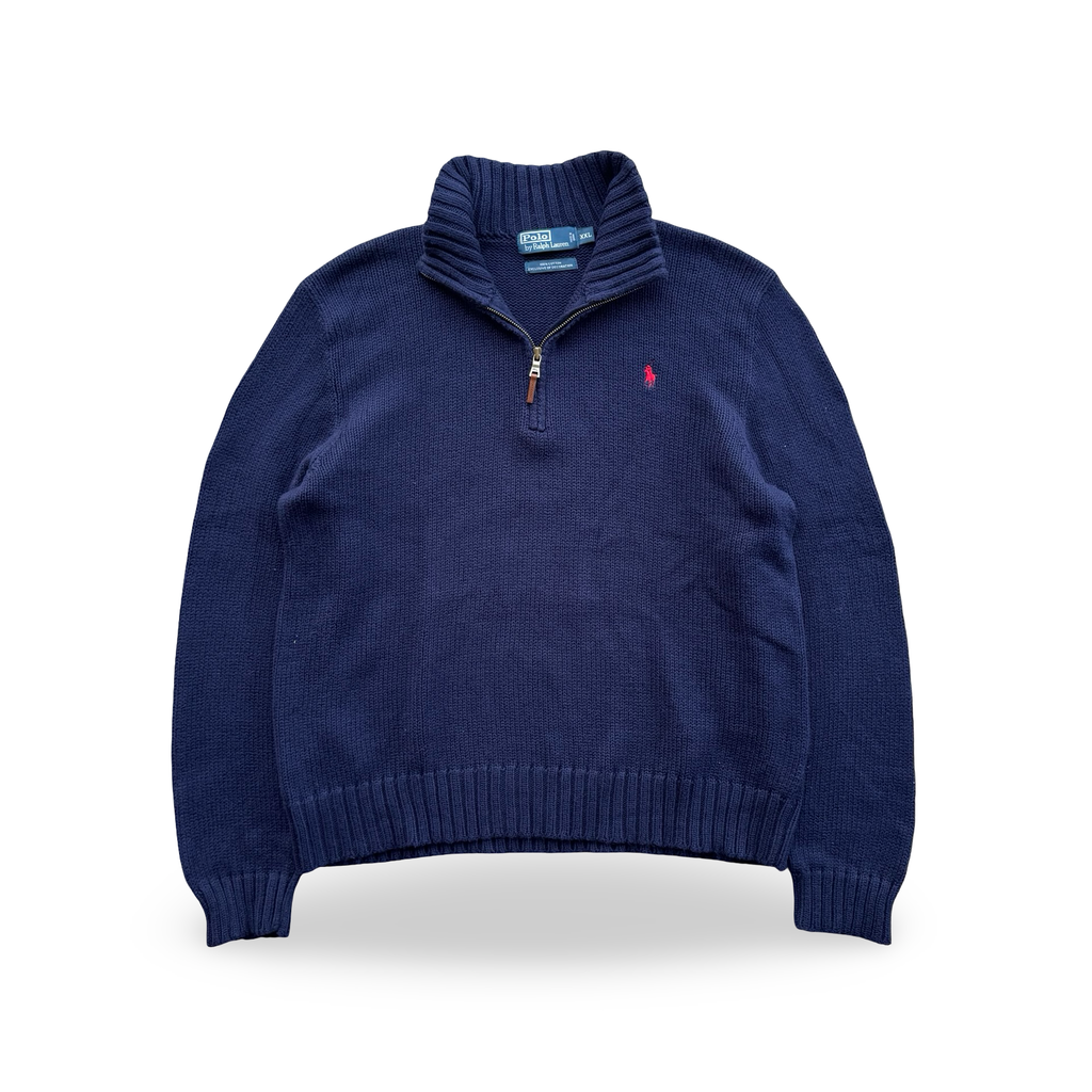 Vintage Navy Ralph Lauren Quarter Zip Knit (XXL)