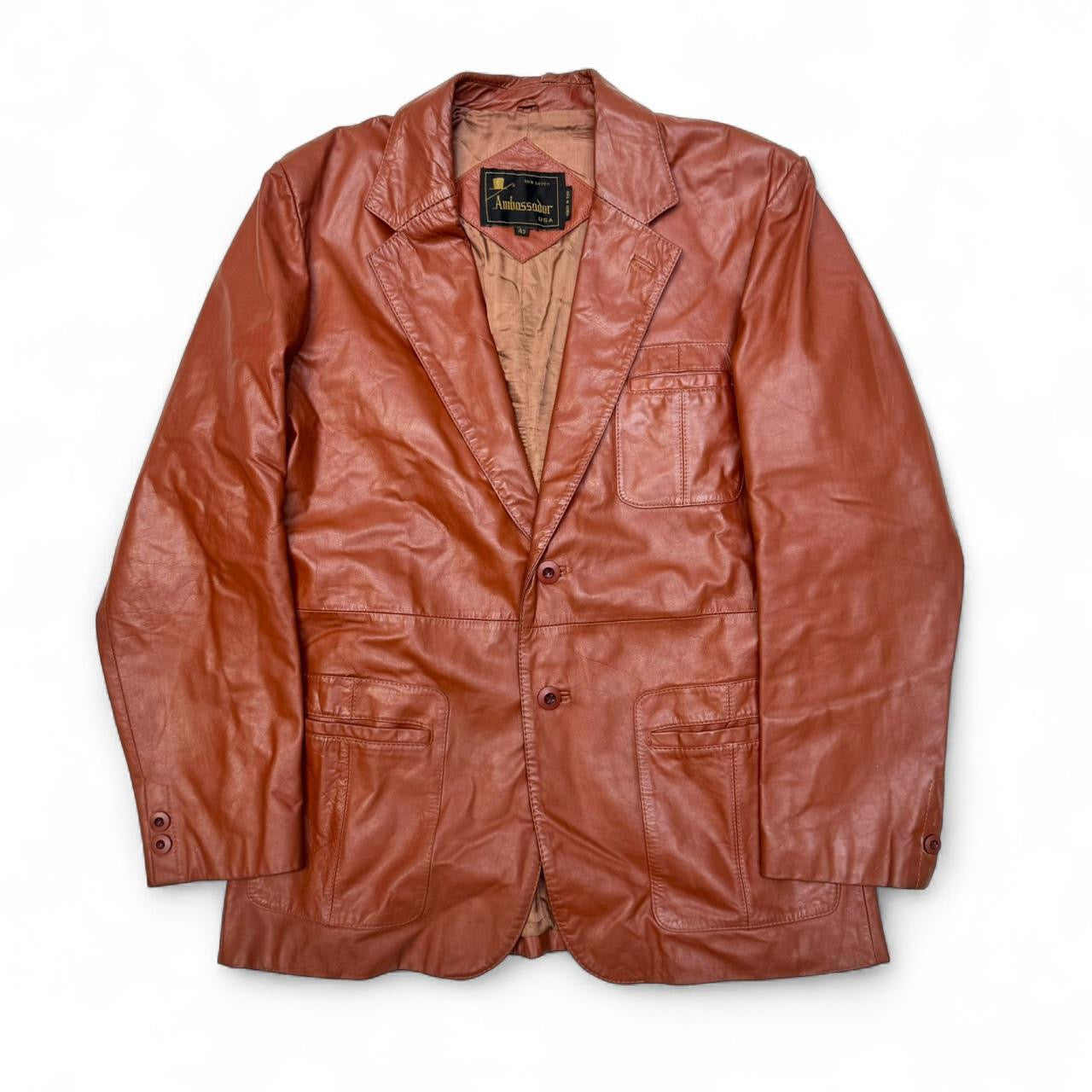 Vintage Orange Ambassador Leather Blazer Coat (42)