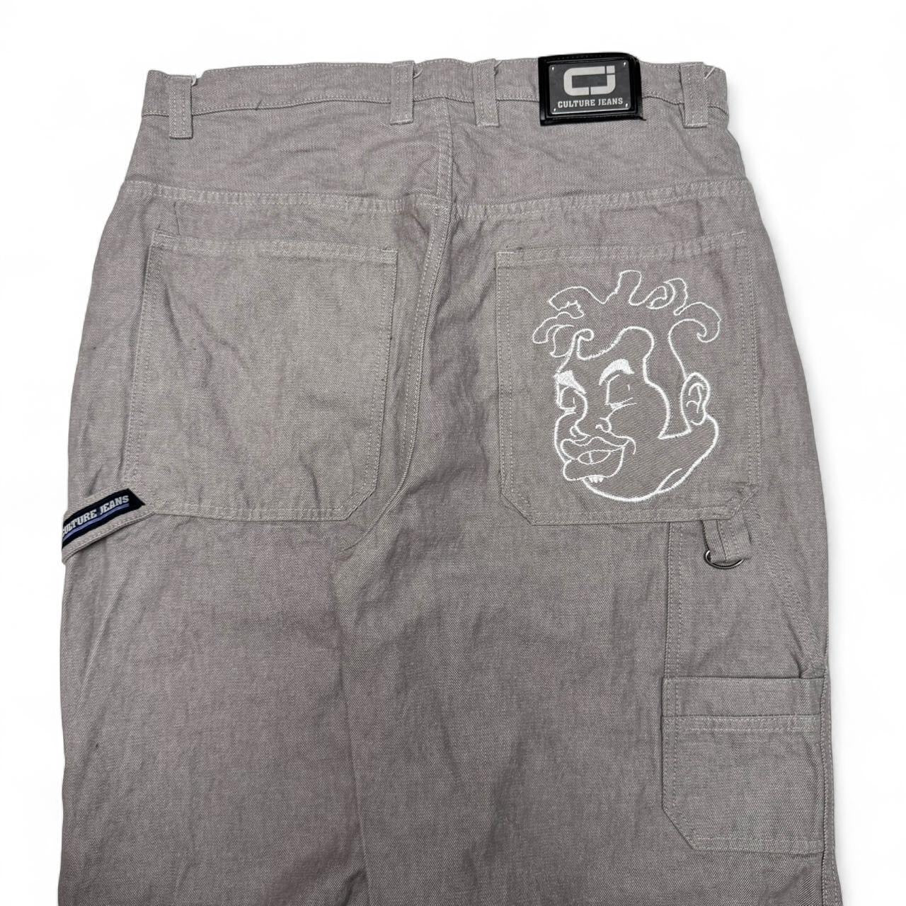 Grey Baggy Embroidered Culture Jeans Carpenter Pants (35x33)
