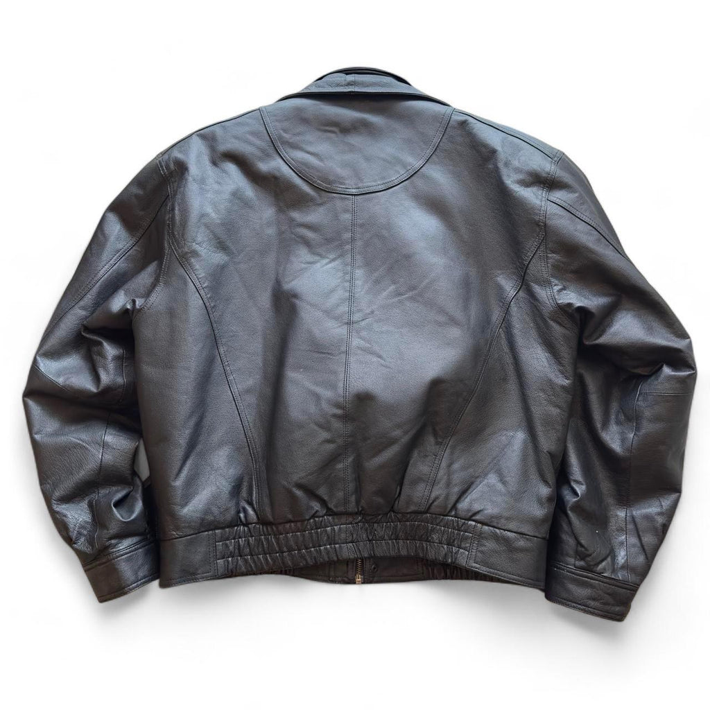 Vintage Black Leather Collared Bomber jacket (L)