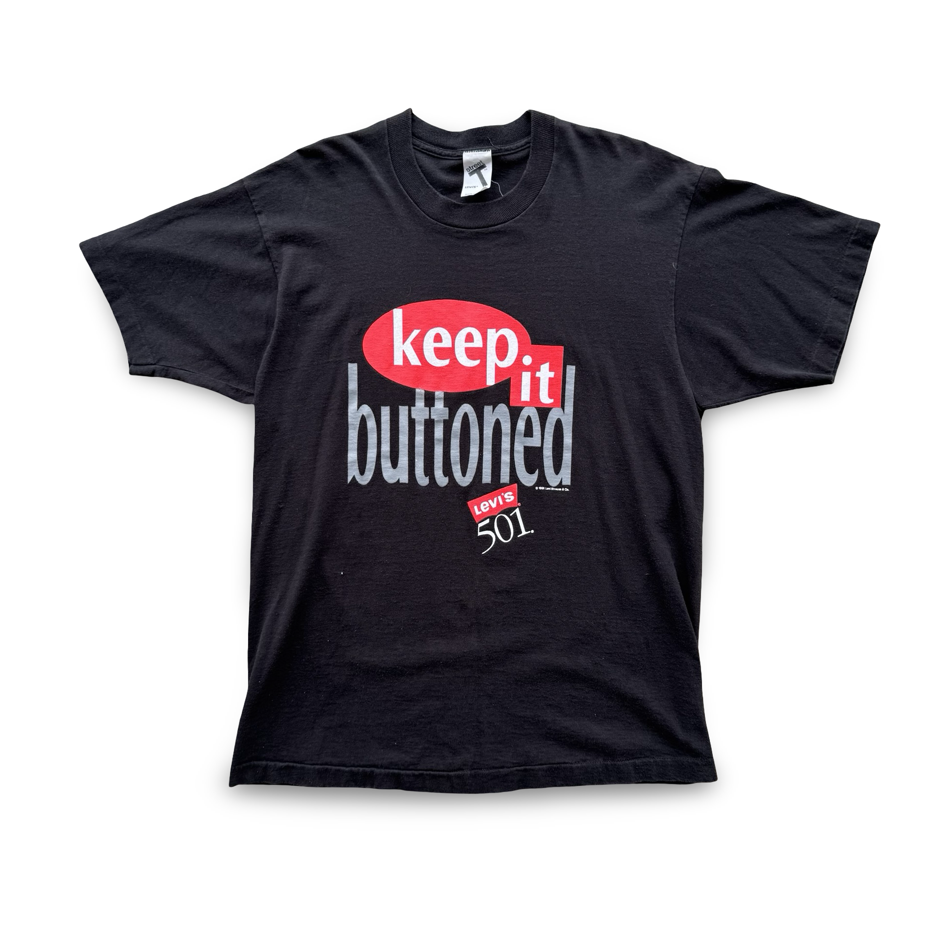 1991 Black Levi’s “Keep It Buttoned” Tee (L)