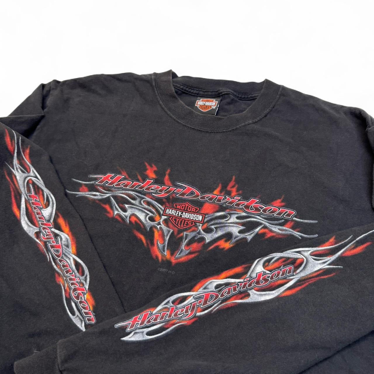 2007 Harley Davidson Grunge Flame Sleeve Tee (L)