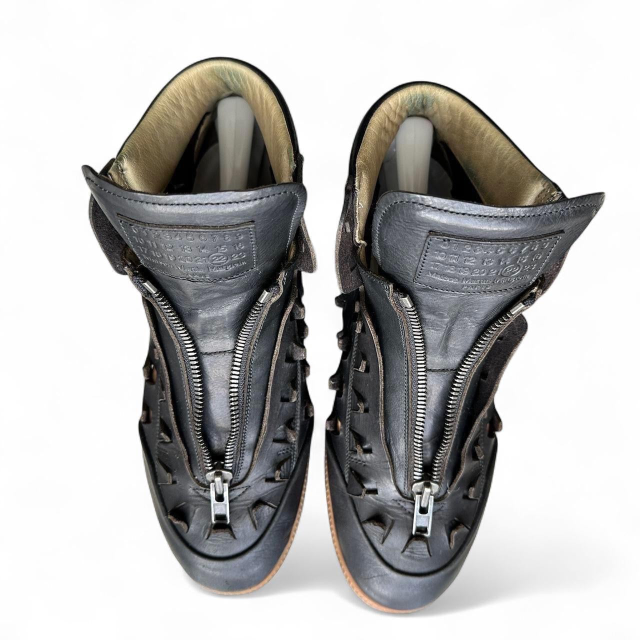 Black Maison Margiela Peirced Leather Zip Up Circuits (10