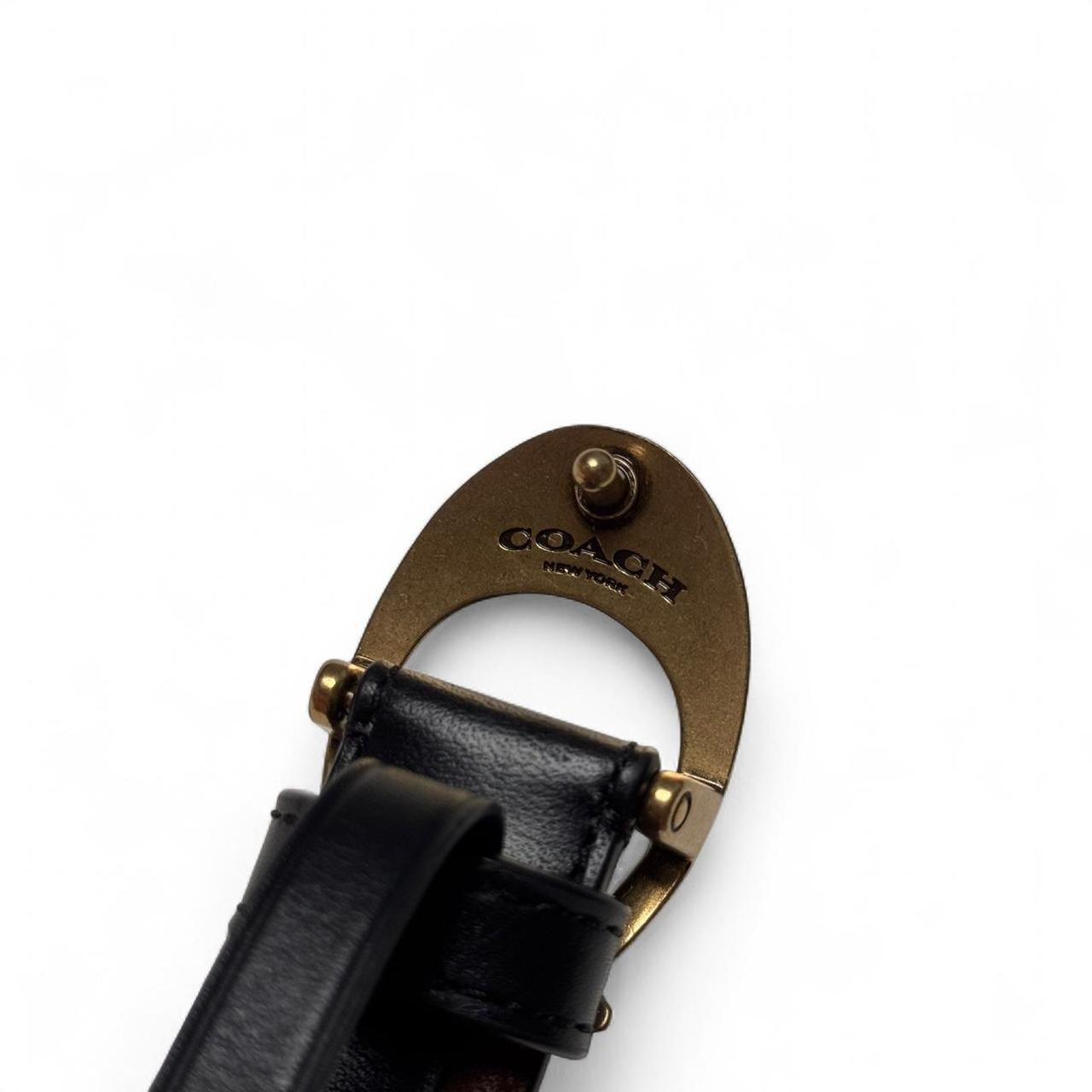Black Leather Coach Logo Buckle Belt