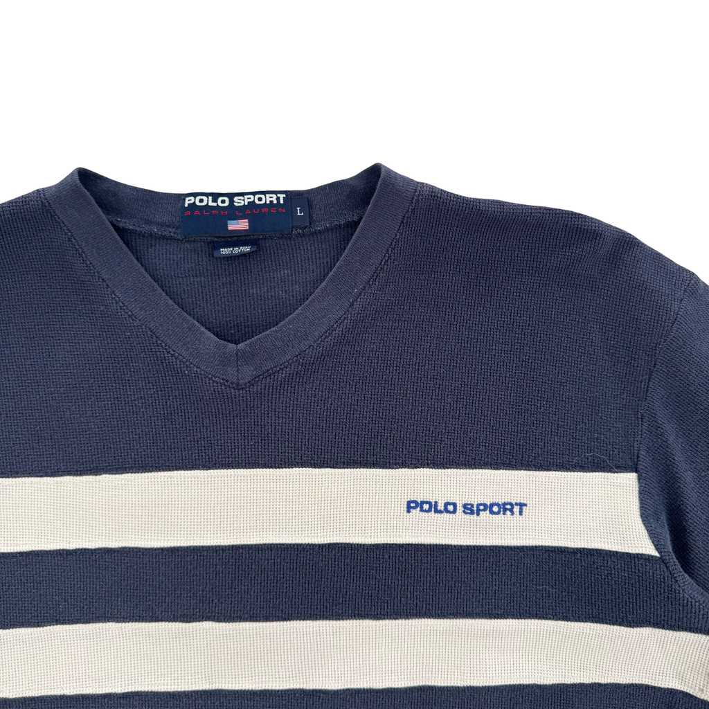Vintage Navy Polo Sport V-Neck Shirt (L)
