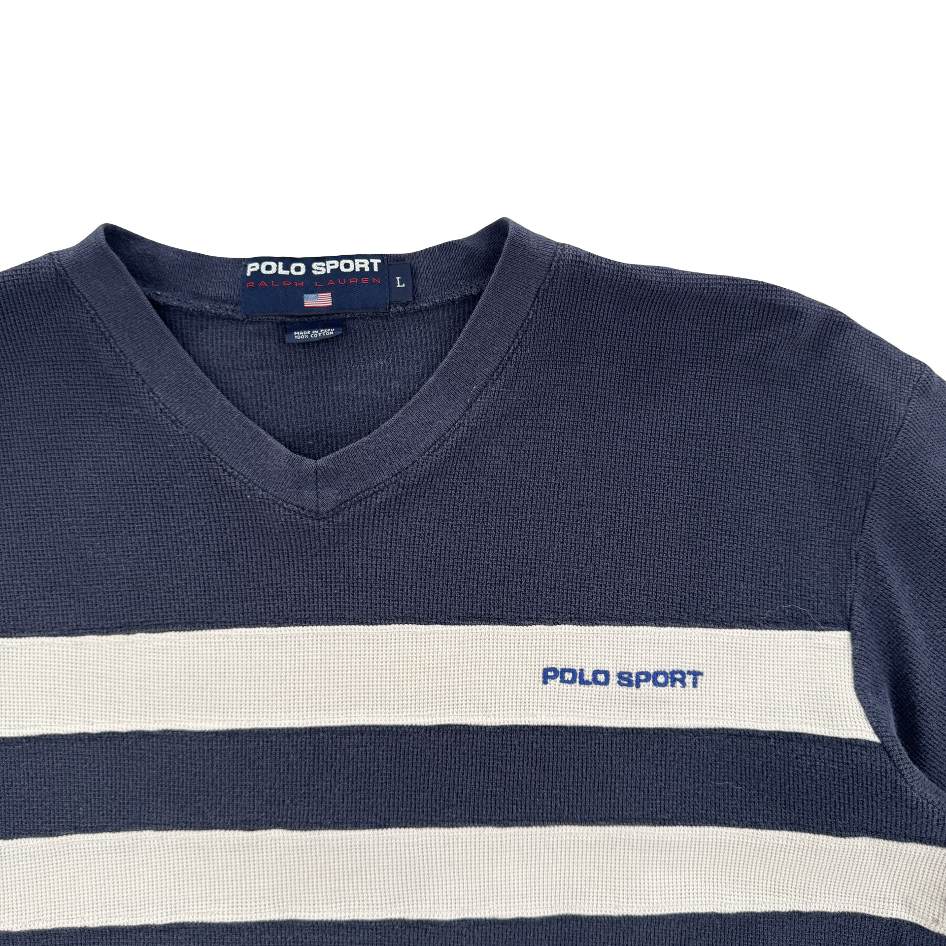 Vintage Navy Polo Sport V-Neck Shirt (L)