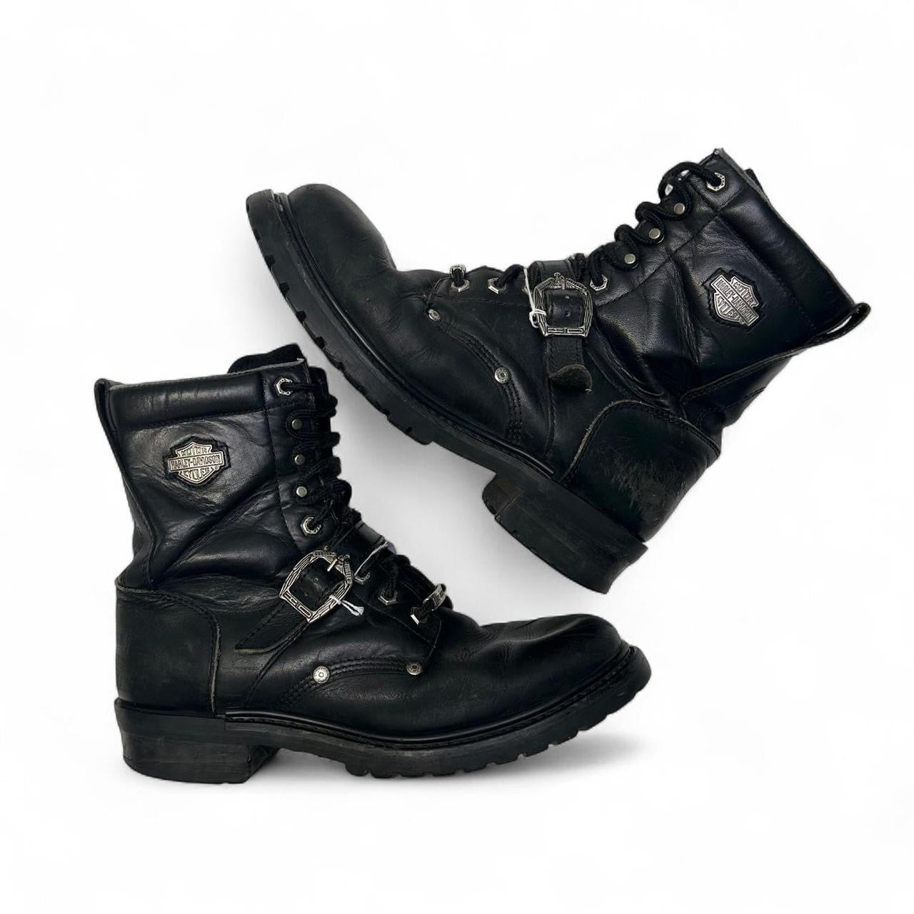 Black Leather Harley Davidson Biker Boots (10 M)