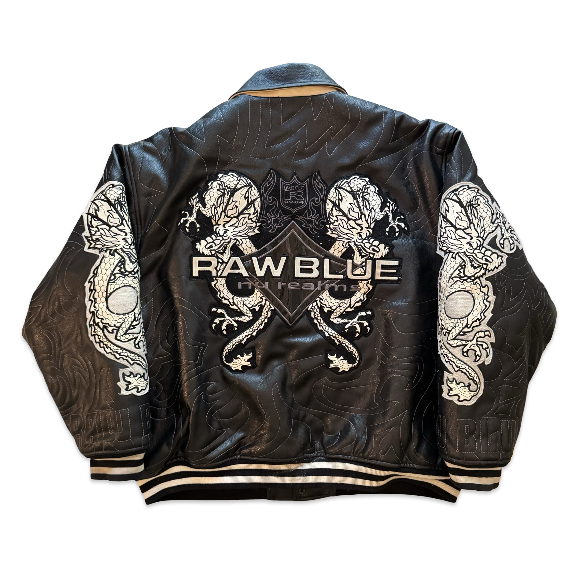 2000s Raw Blue Embroidered Twin Dragons Jacket (XXL)