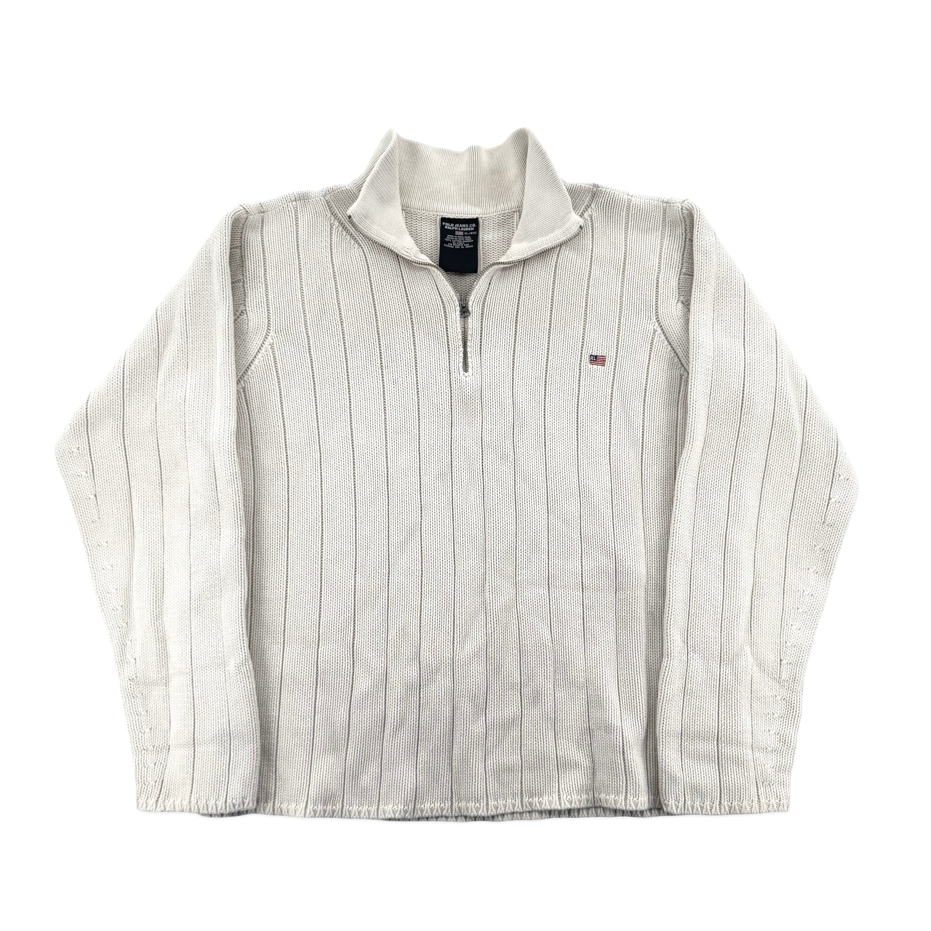 Vintage White Polo Jeans Co Knit Quarter Zip (XL)