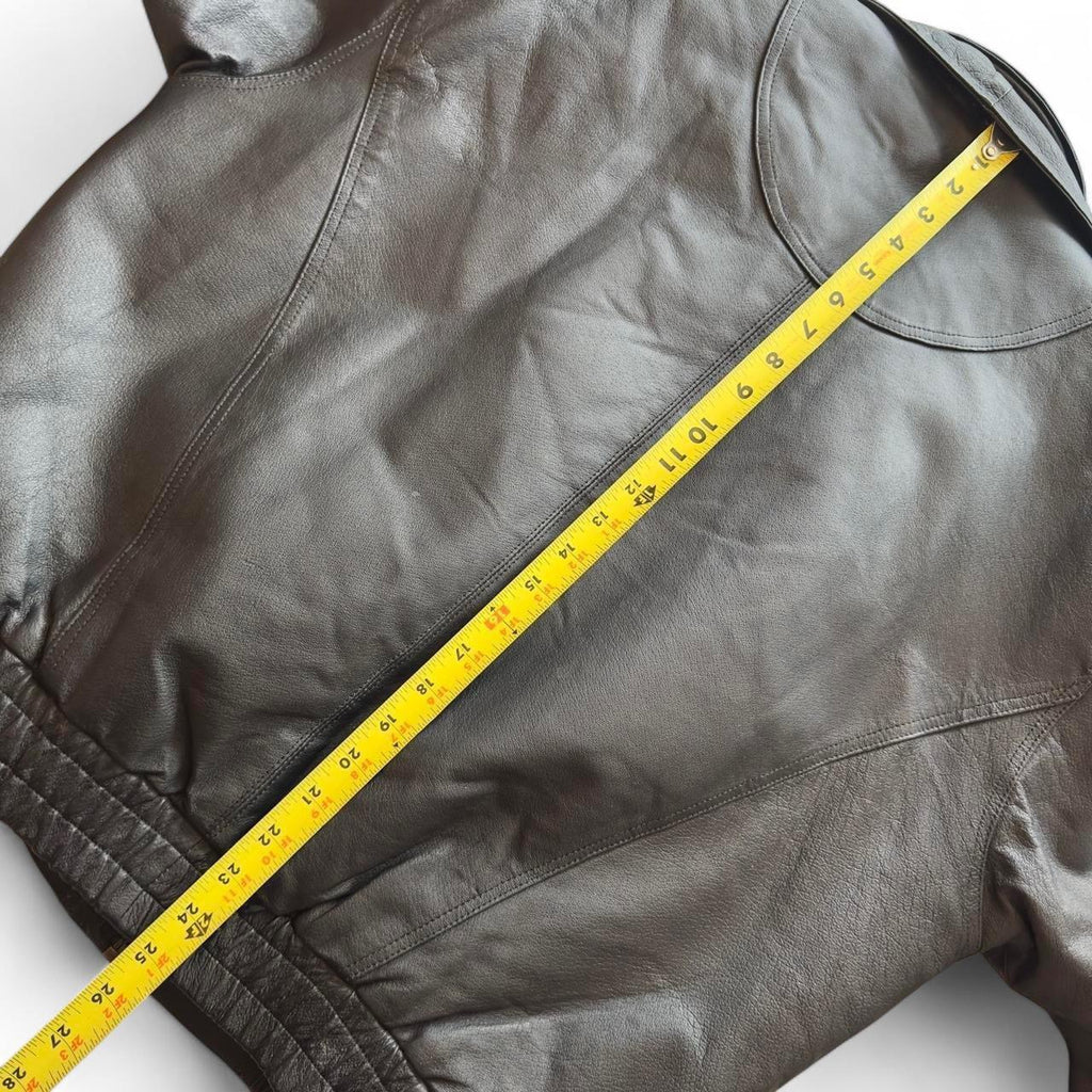 Vintage Black Leather Collared Bomber jacket (L)