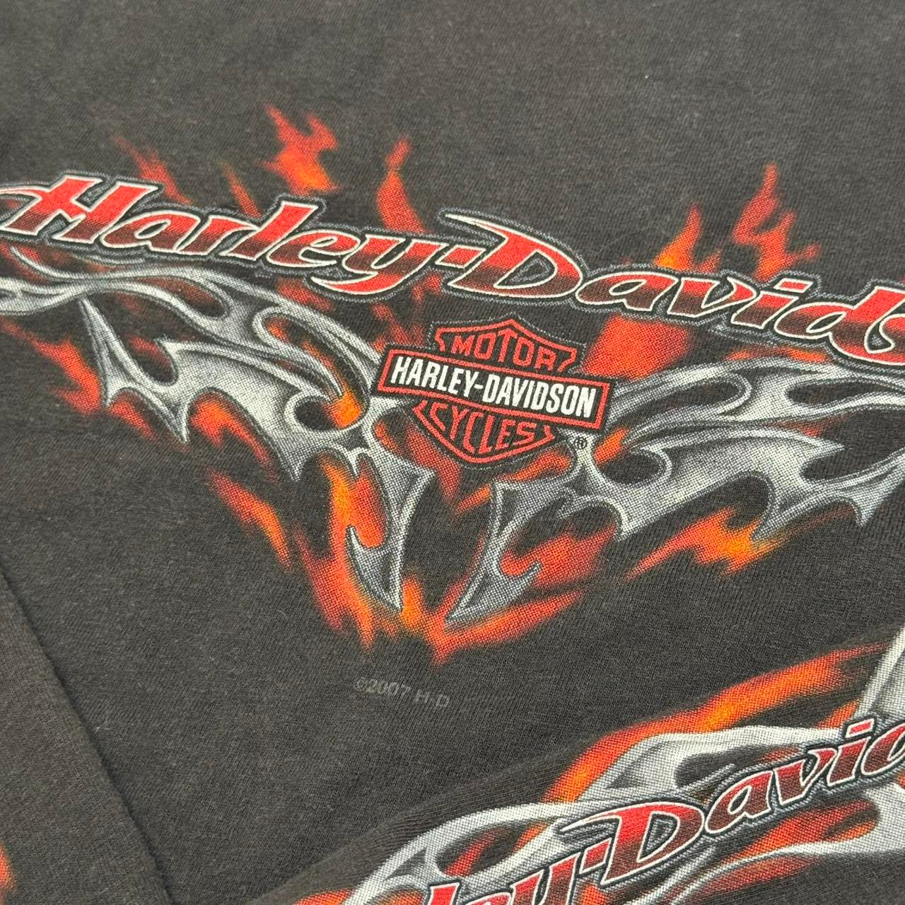 2007 Harley Davidson Grunge Flame Sleeve Tee (L)