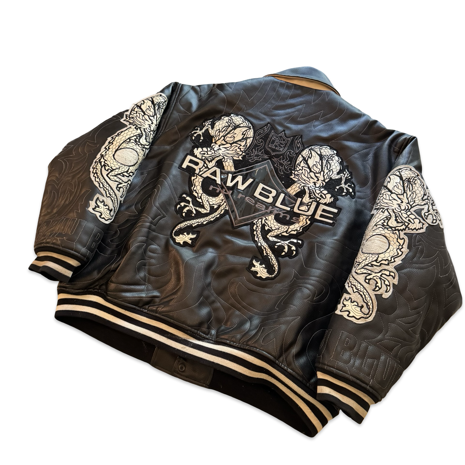 2000s Raw Blue Embroidered Twin Dragons Jacket (XXL)