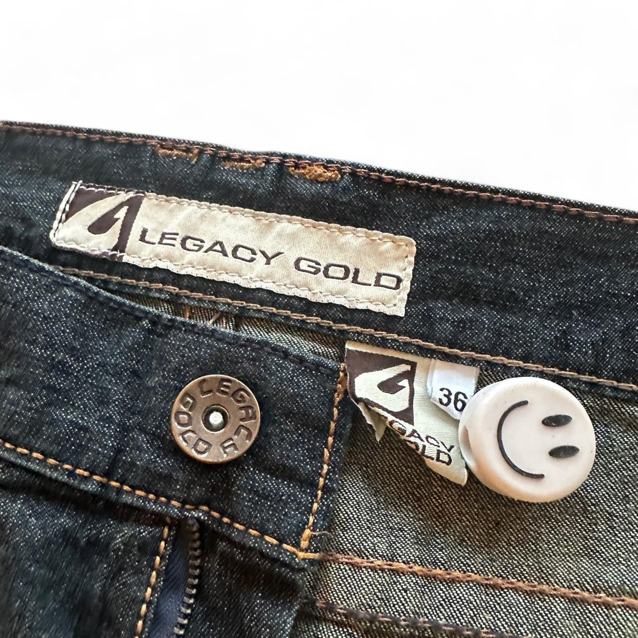 Baggy Y2k Avant Garde Legacy Gold Embroidered Jeans (36x34)