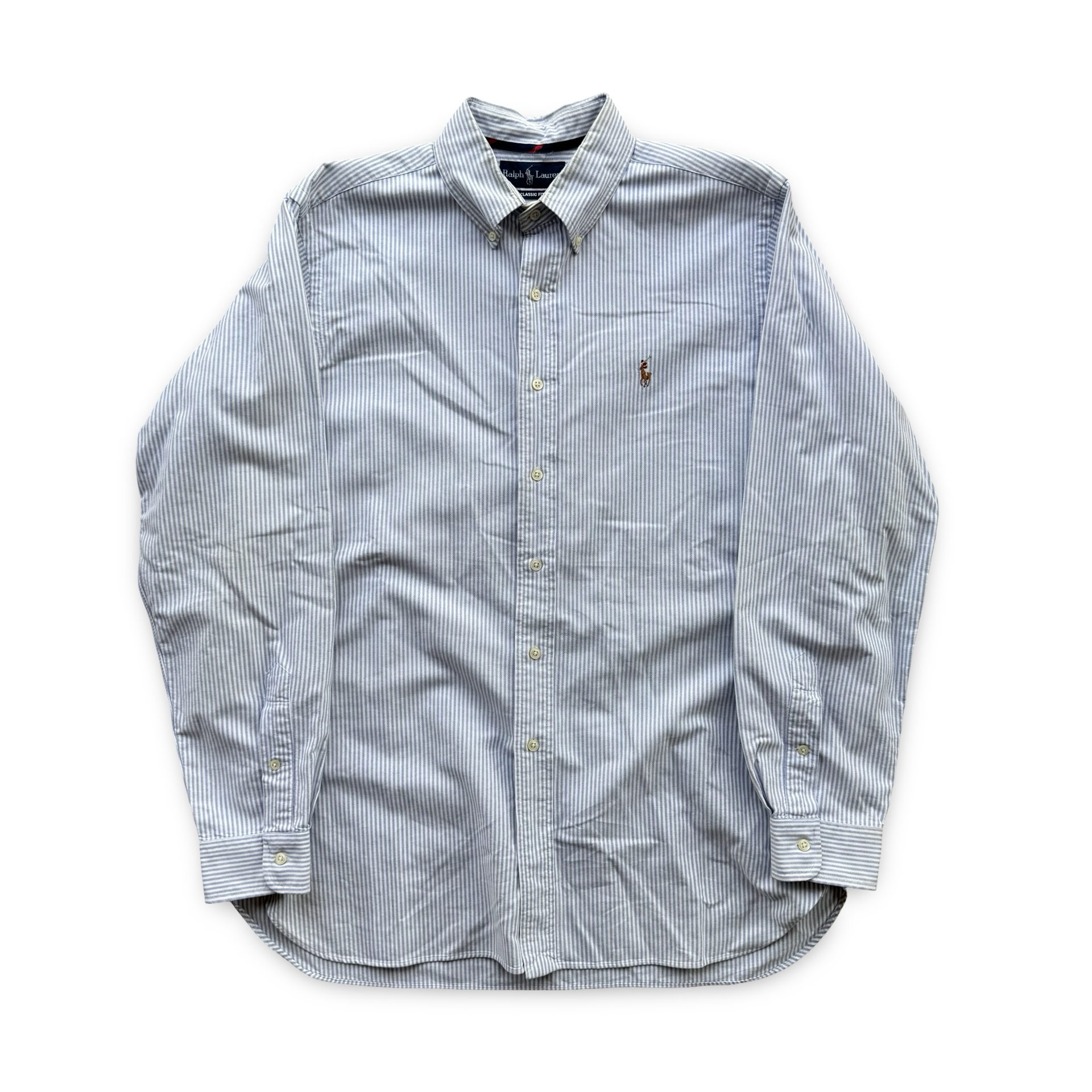 Vintage Blue Striped Button Up Shirt (XL)