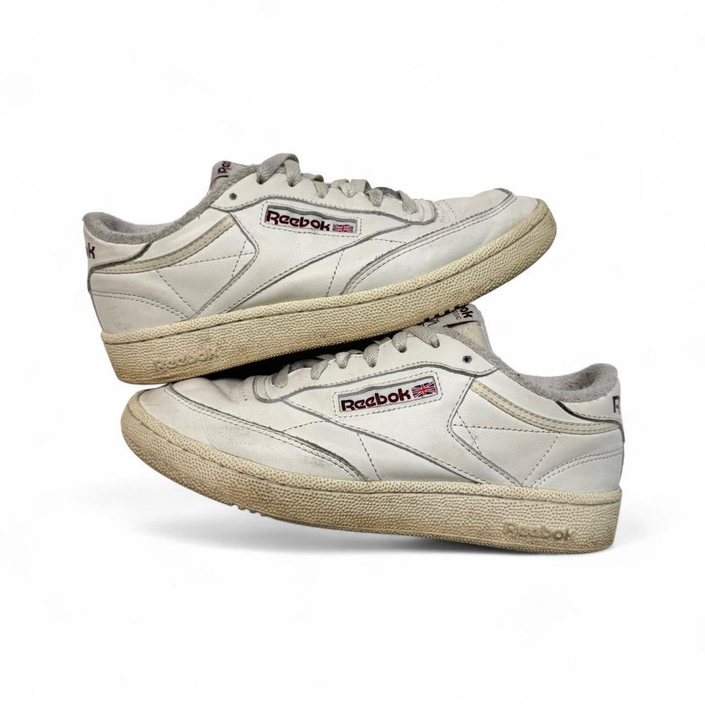 White/Burgundy Reebok Club C Trainers (6.5M)