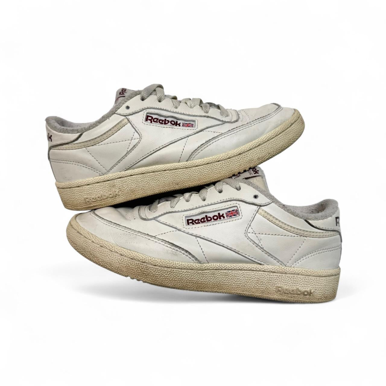 White/Burgundy Reebok Club C Trainers (6.5M)