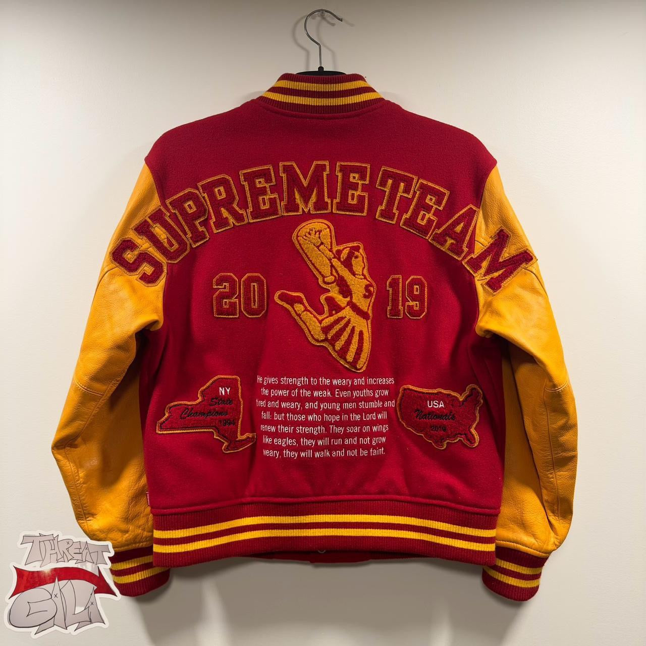 F/W 2019 Red & Yellow Supreme Team Varsity Jacket (M)